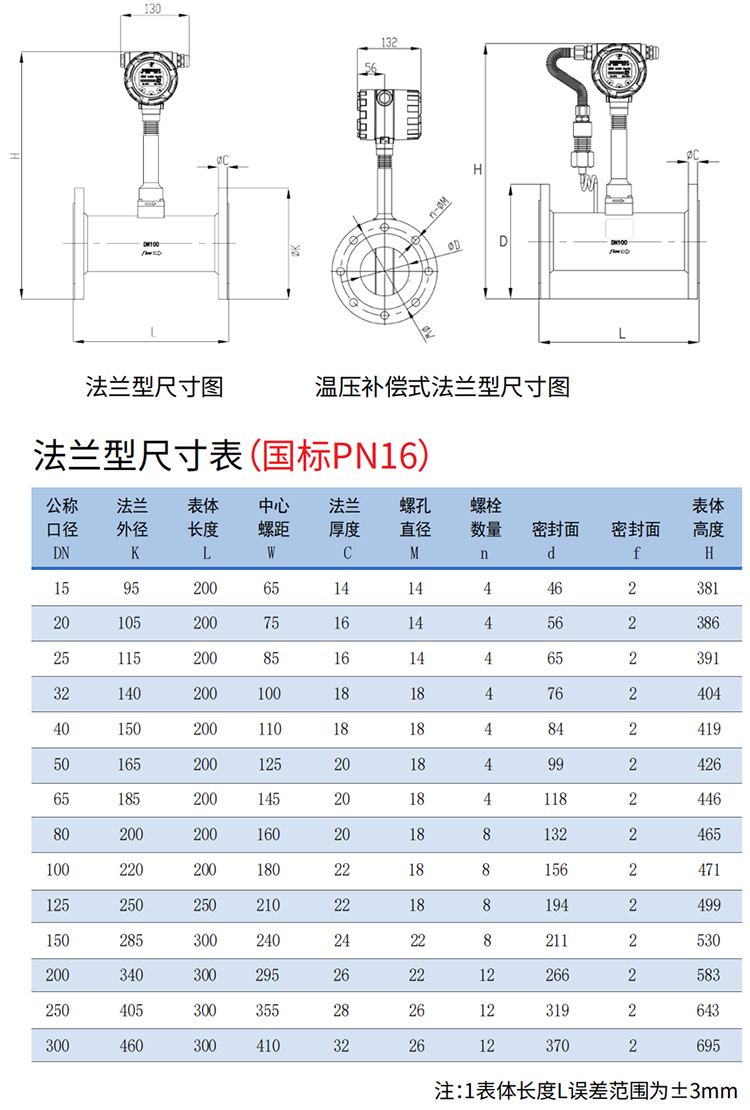 dn125渦街流量計(jì)法蘭式尺寸圖